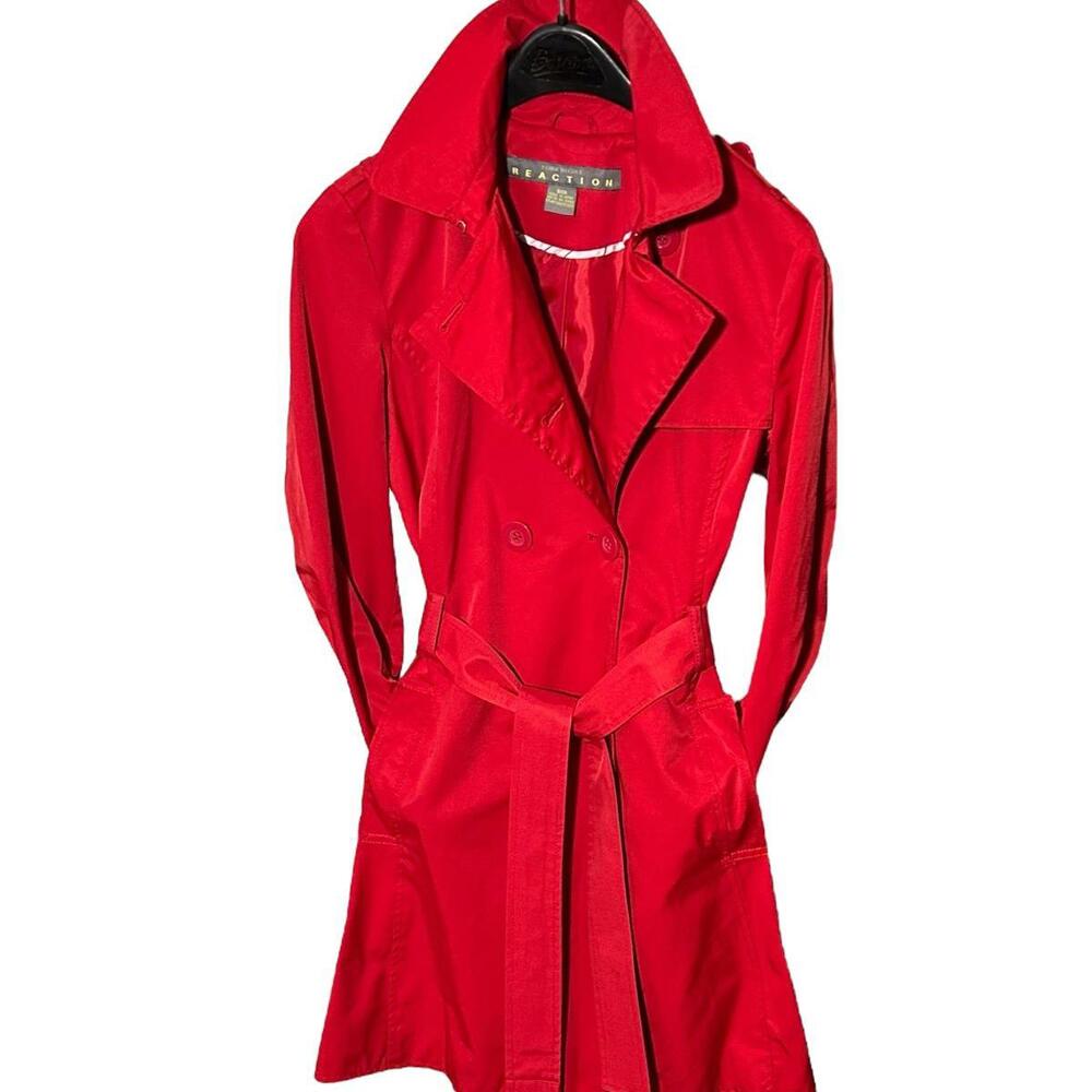 KENNETH COLE REACTION Womens (S) Red Trench Coat Belted Button Front - Lined
